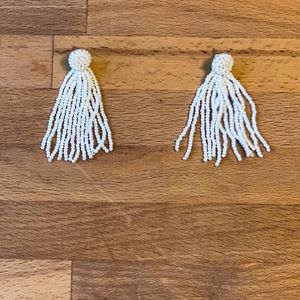 White Beaded Tassel Earrings